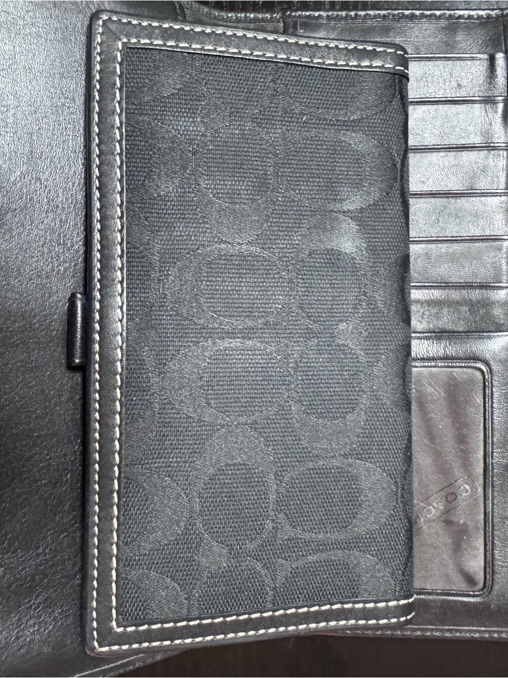 Coach Signature Continental Wallet in Charcoal Black